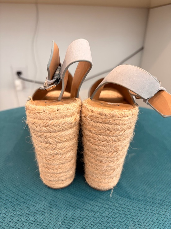 Marc Fisher Perforated Light Blue Leather Slingback Espadrille Wedge - Picture 6 of 7